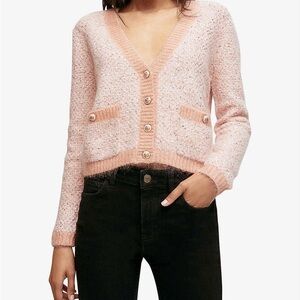 Maje Blush Sequin Cardigan Sweater